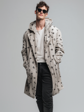 Men's corduroy hooded folding small floral print long robe